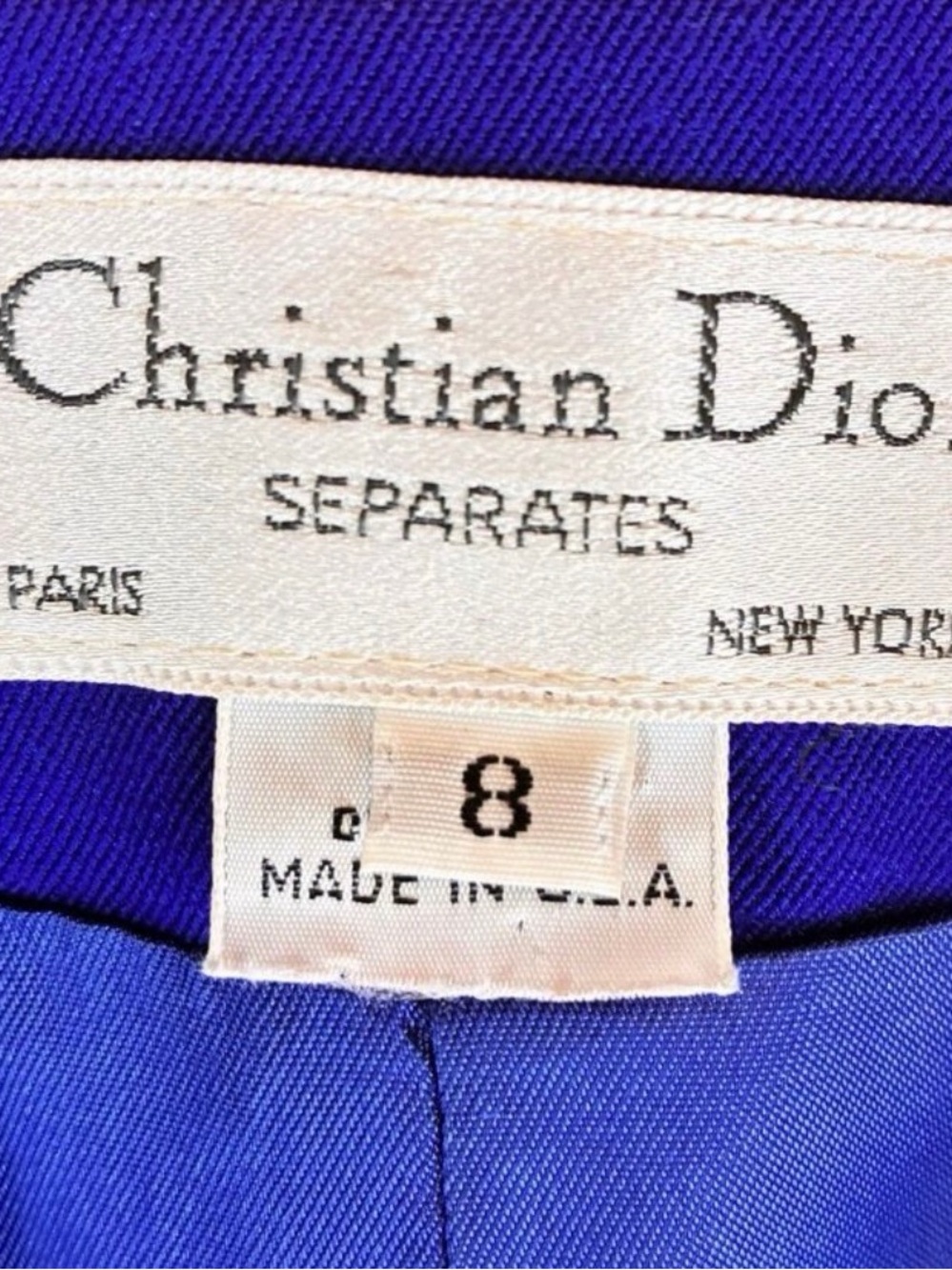 Vintage Christian Dior Separates Royal Blue Wool Blazer Paris New York | Size 8